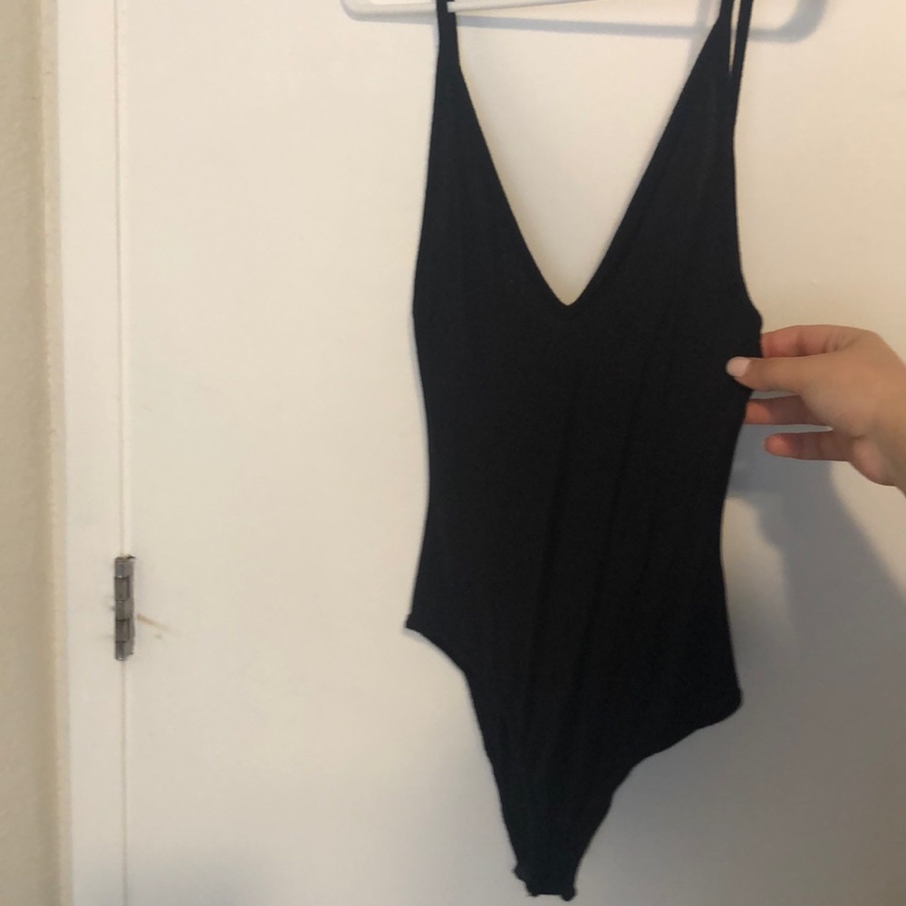 Black deep V bodysuit